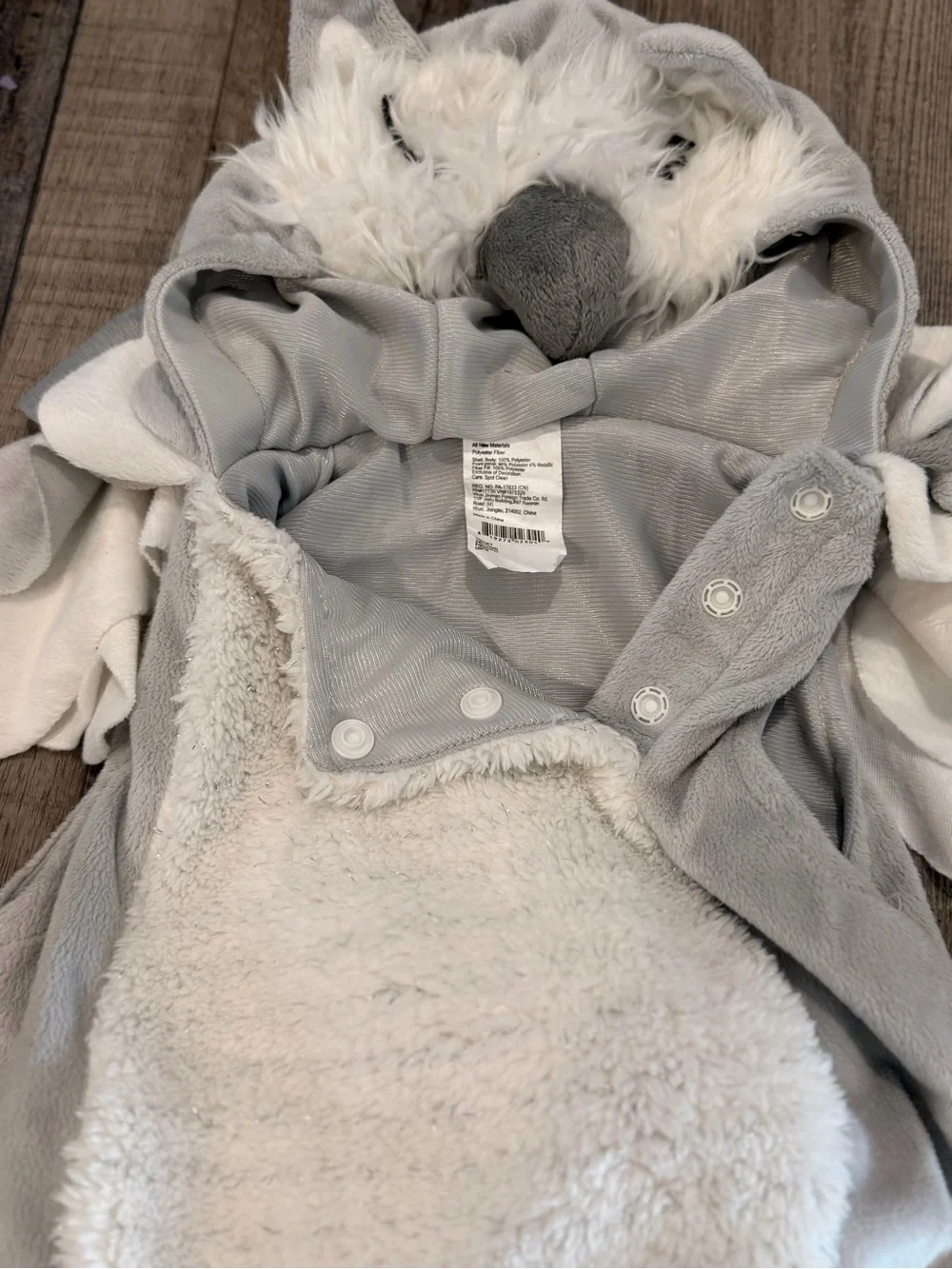 🦉Snowy Owl Costume Romper with Hood and Booties - Light Gray & Cream. Size 0-6m